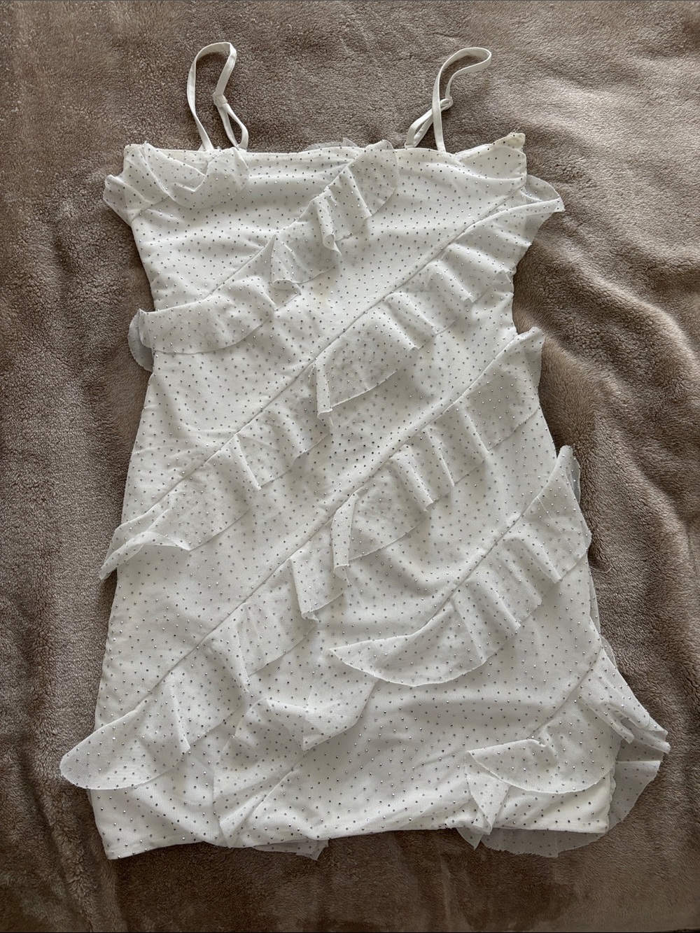 White Sequin Ruffle Dress